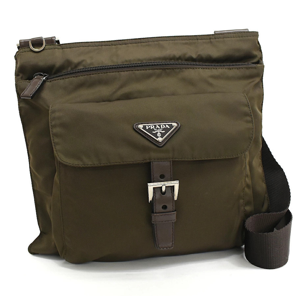 Prada Shoulder Bag Khaki Green Triangle Plate